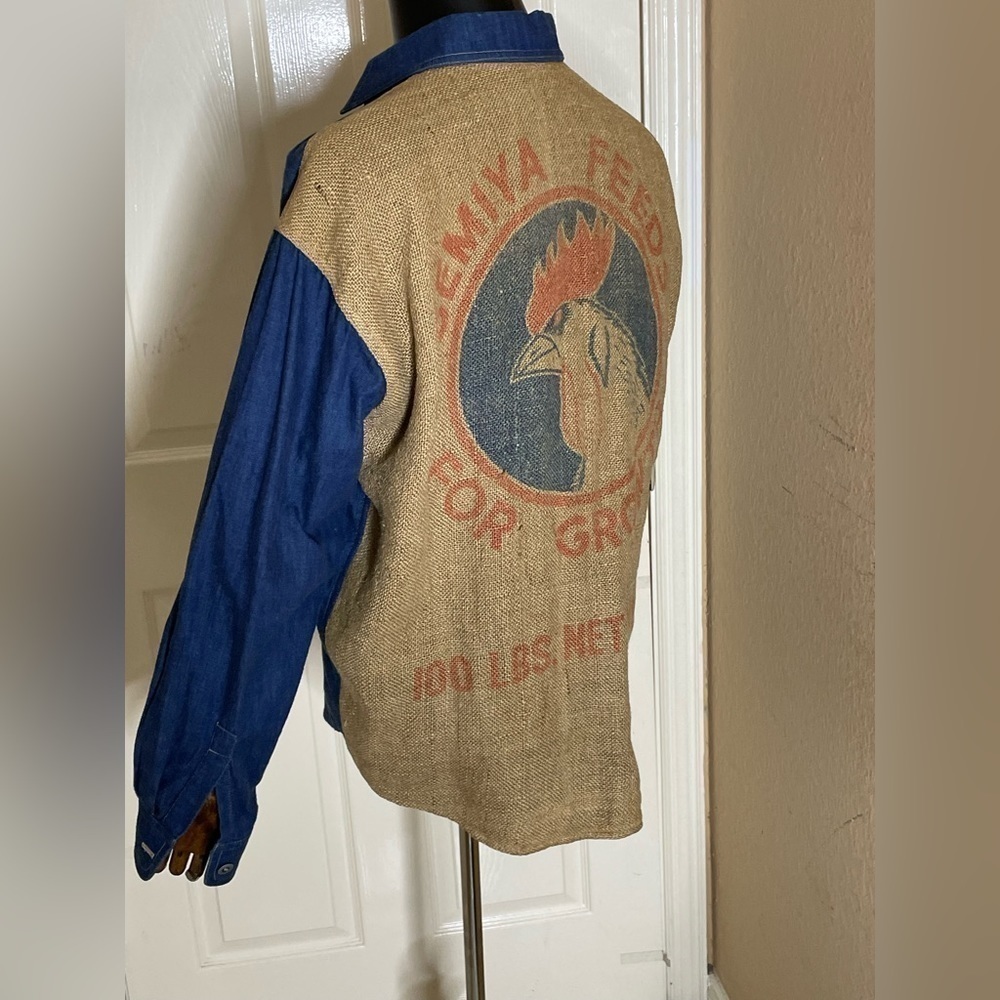 Marcos Ergas Denim/ Burlap Button Down Shirt  Medium​​​​​​​​​​​​​ - Picture 7 of 14